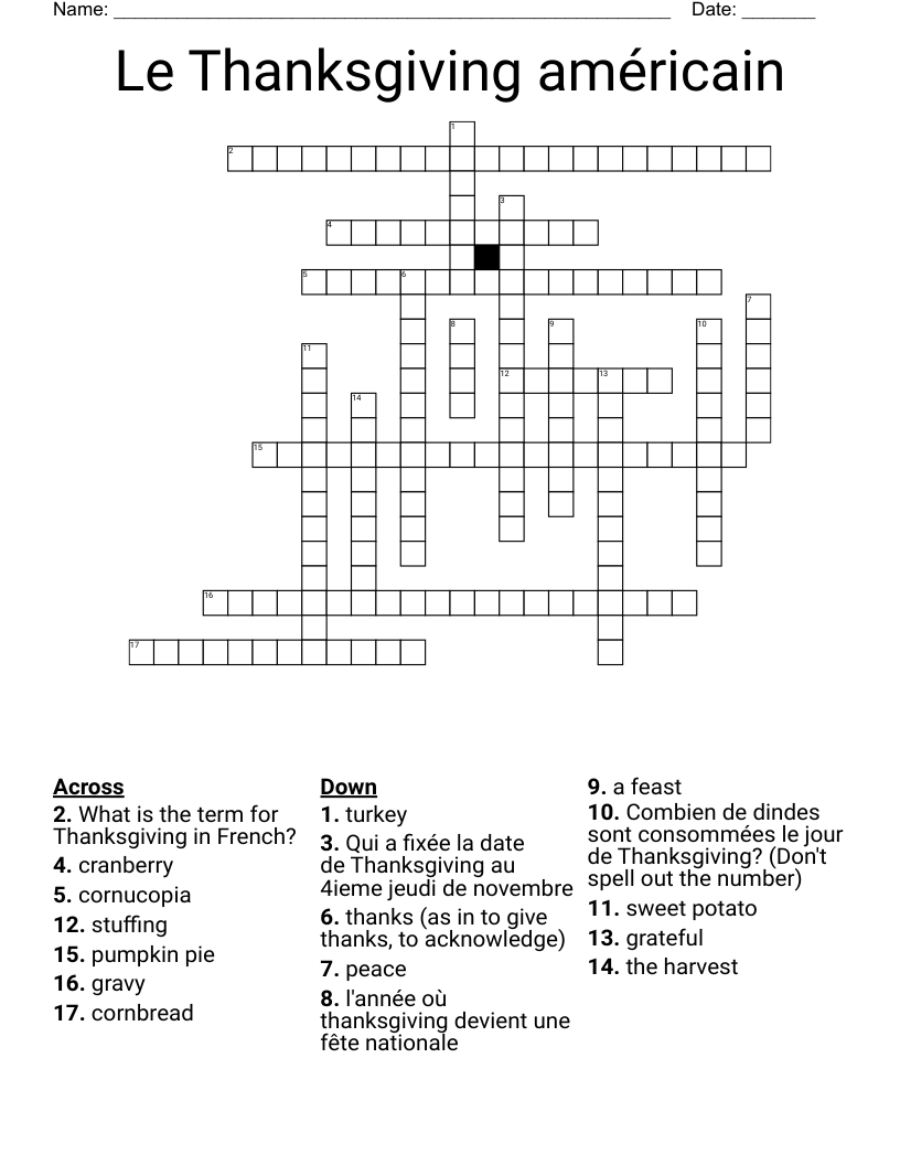 Le Thanksgiving américain Crossword