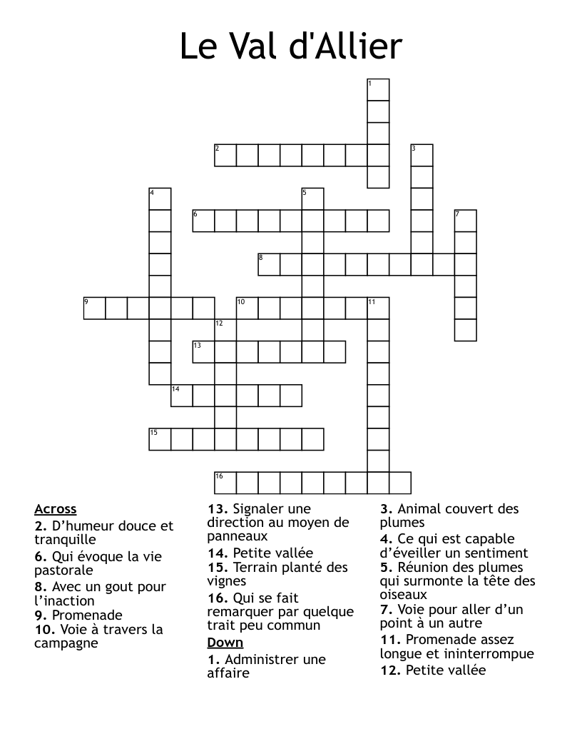 Le Val d'Allier Crossword