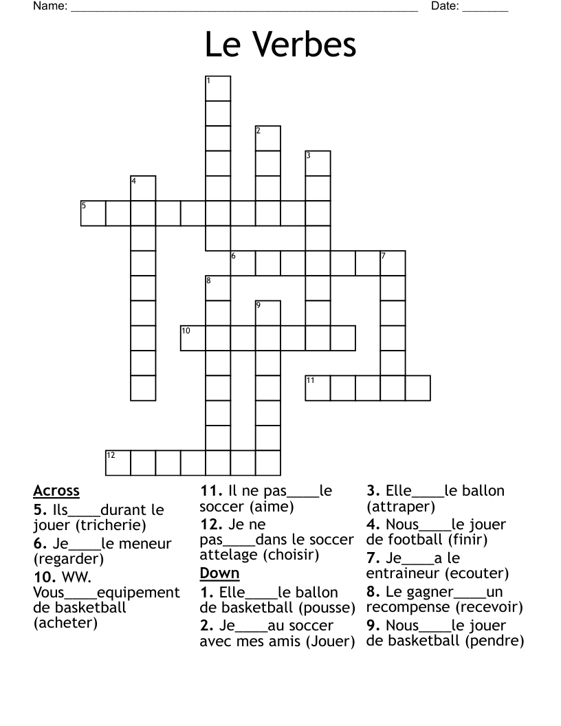Le Verbes Crossword