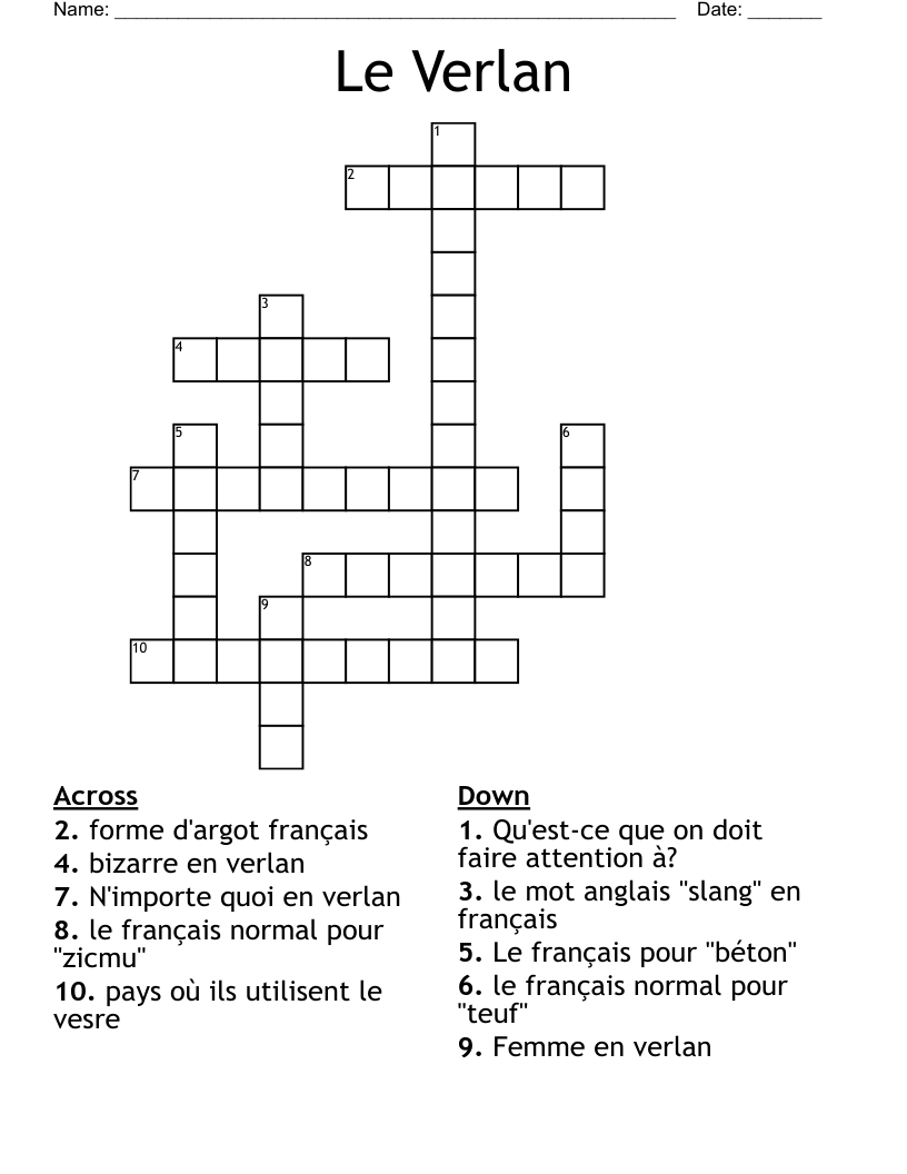 Le Verlan Crossword