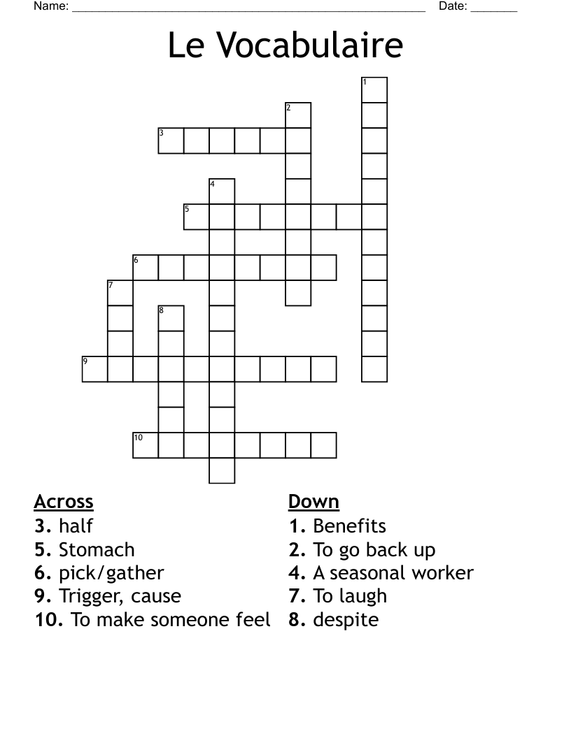 Le Vocabulaire Crossword