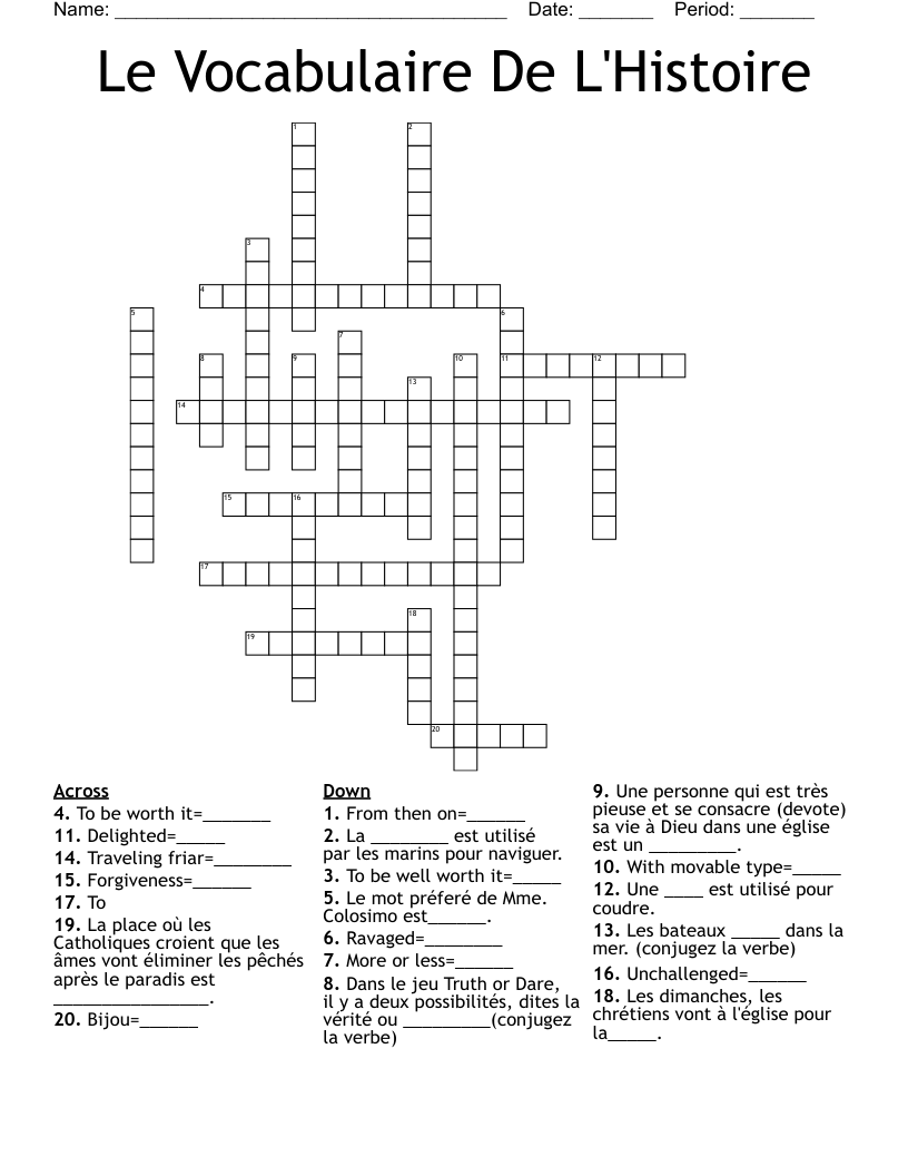 Le Vocabulaire De L'Histoire Crossword