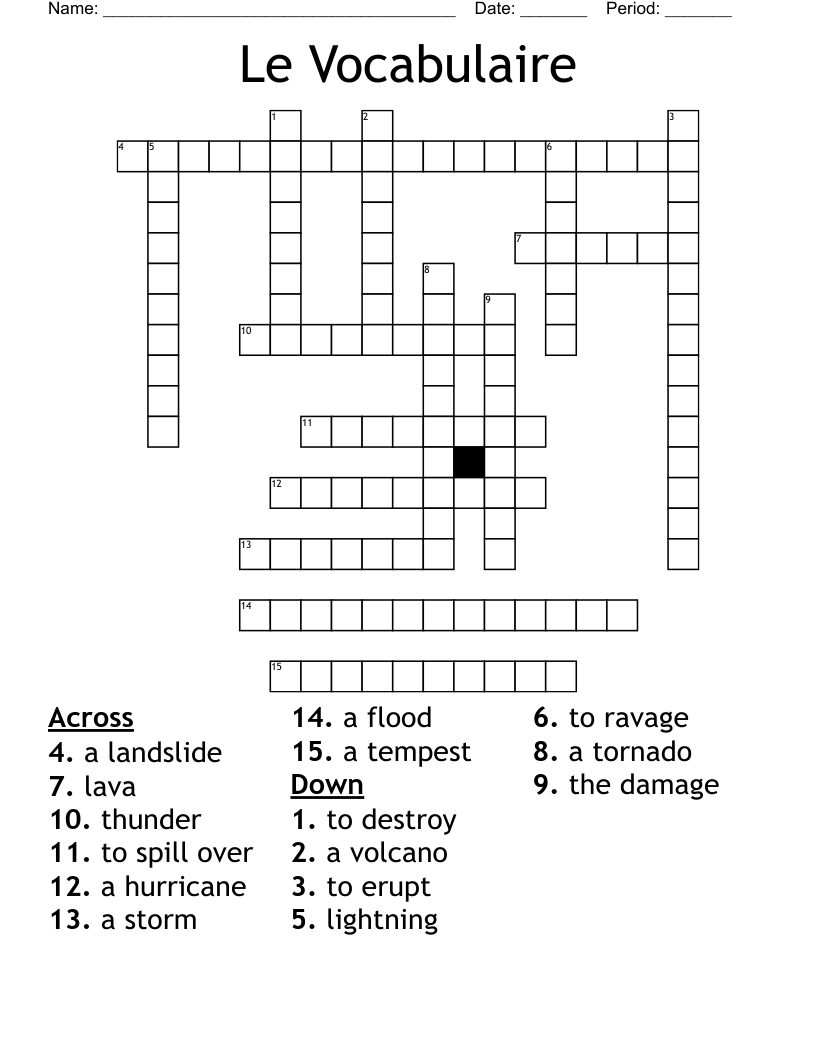 Le Vocabulaire  Crossword