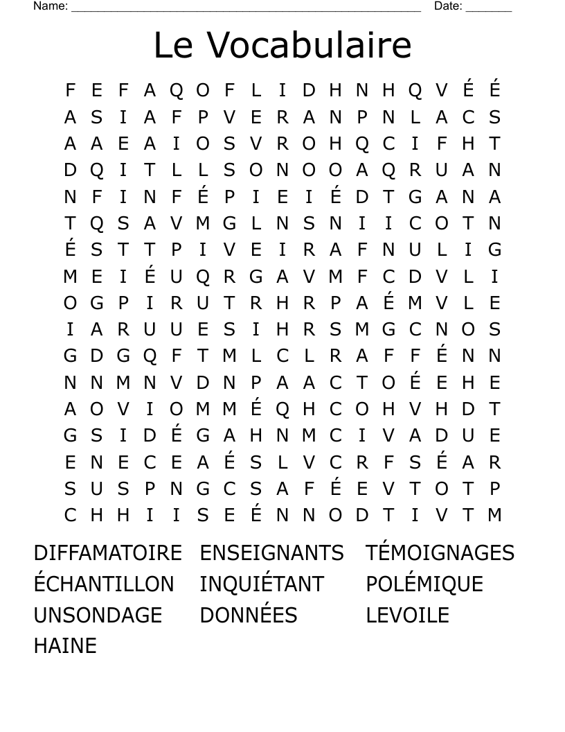 Le Vocabulaire  Word Search
