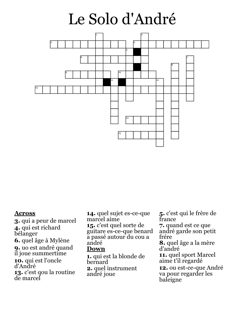 Le  Solo d'André Crossword