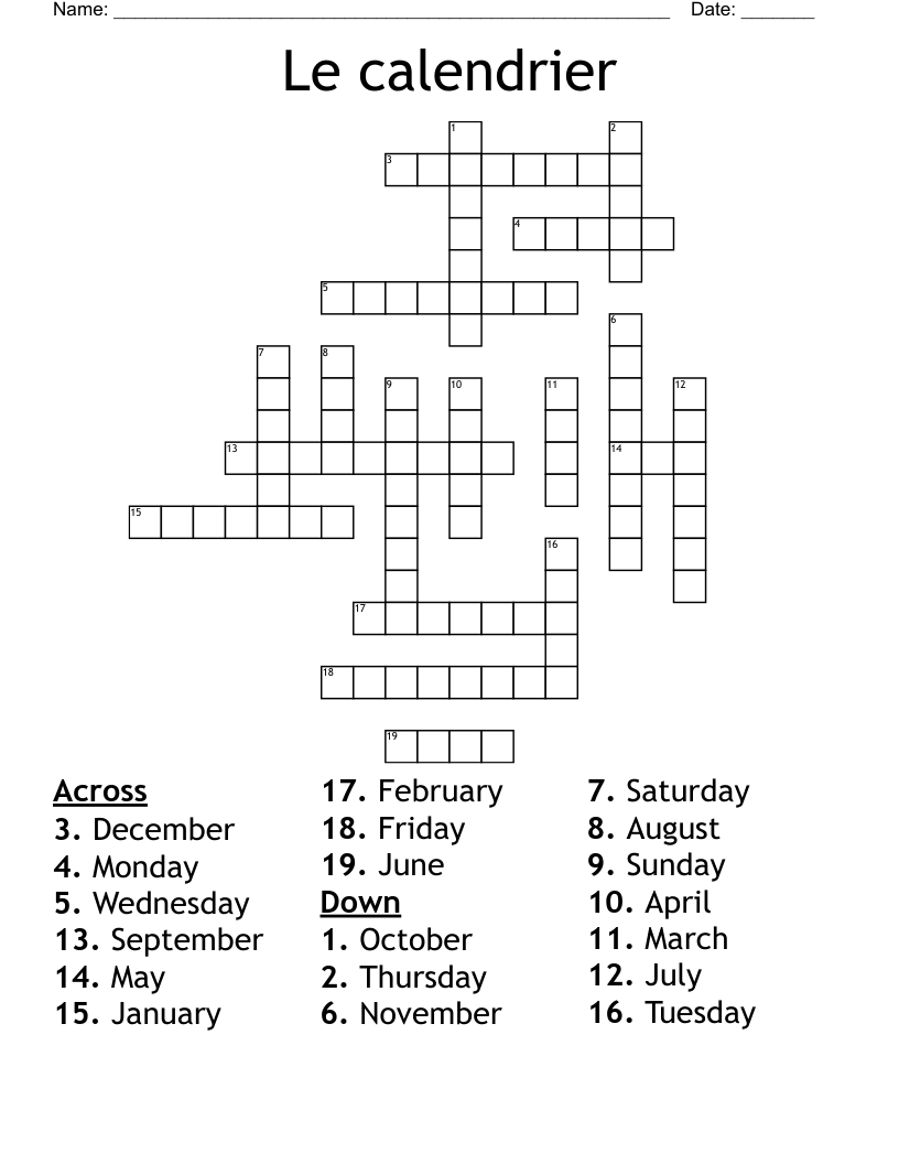 Le calendrier Crossword