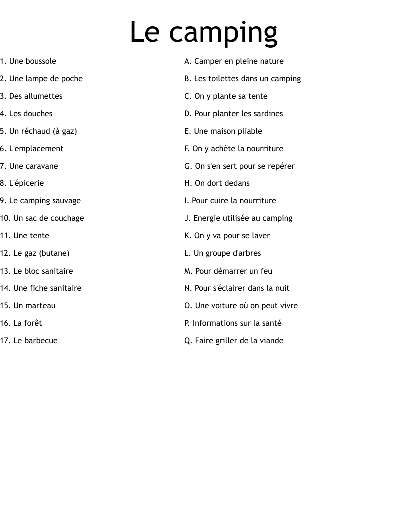 Le camping Worksheet