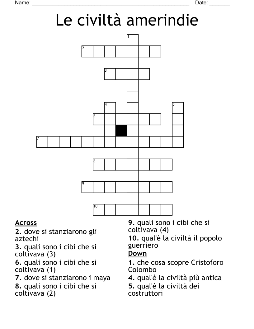 Le civiltà amerindie Crossword