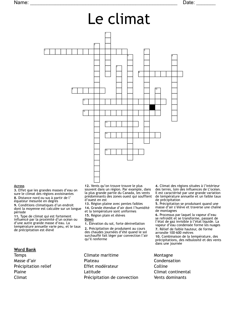 Le climat  Crossword
