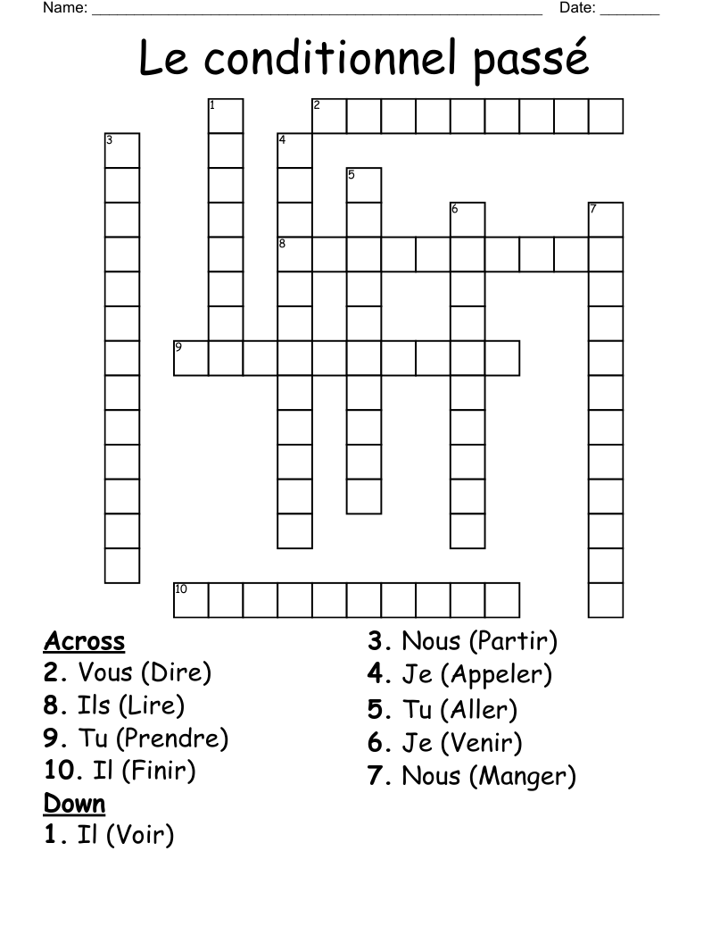 Le conditionnel passé Crossword