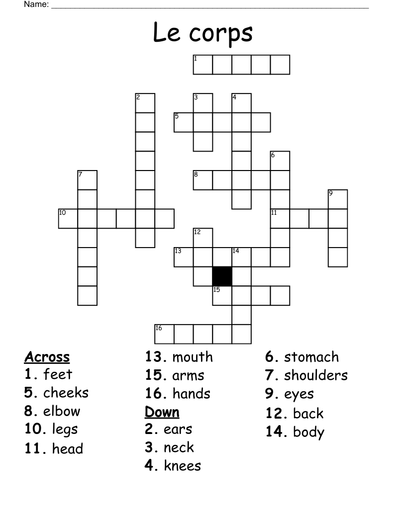 Le corps Crossword