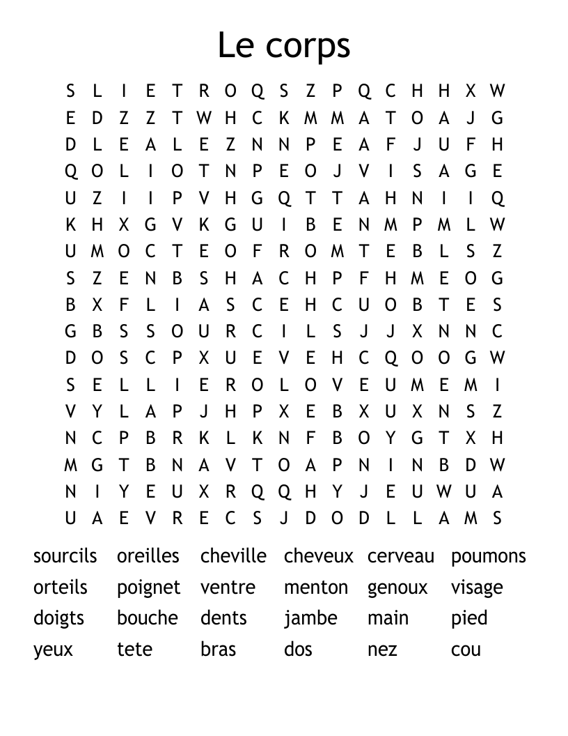 Le corps Word Search
