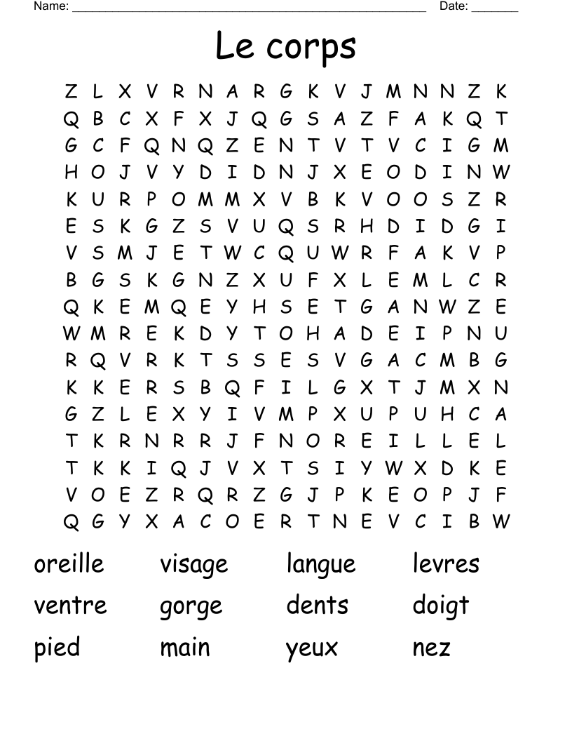 Le corps Word Search