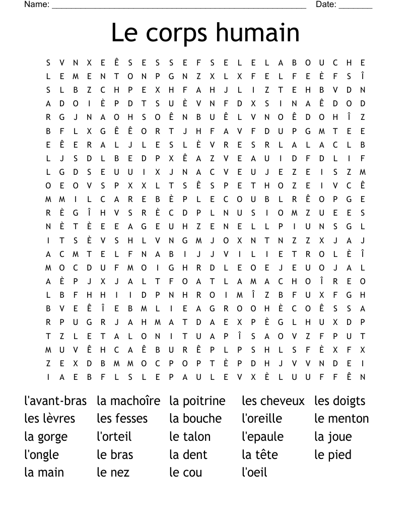 Le corps humain Word Search