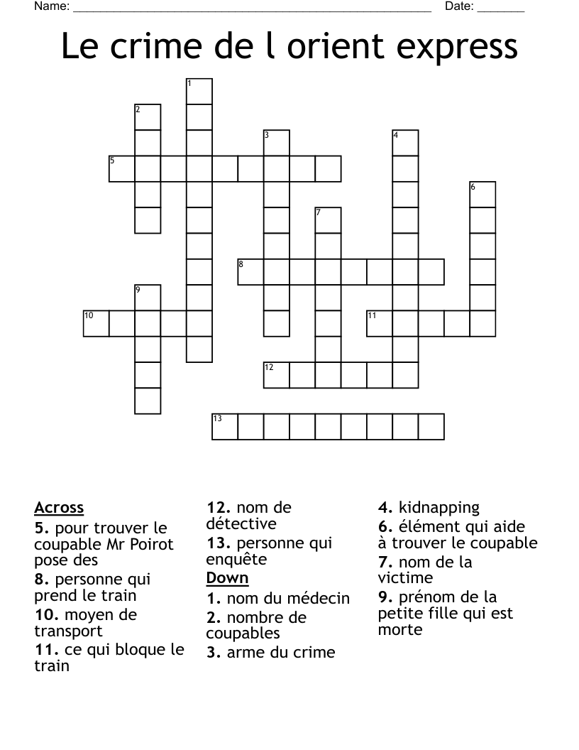 Le crime de l orient express Crossword