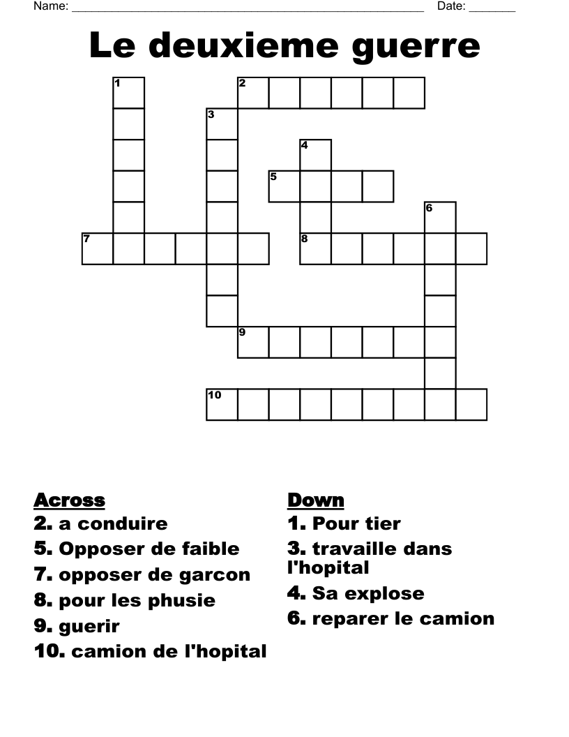 Le deuxieme guerre Crossword