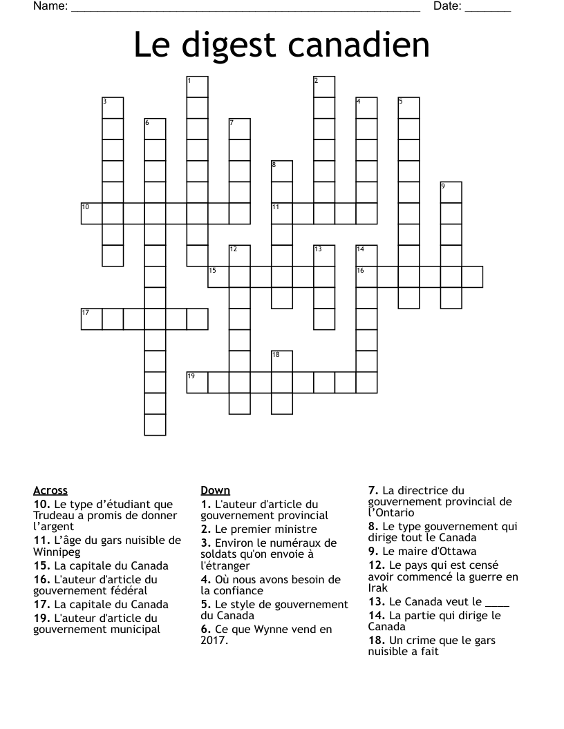 Le digest canadien Crossword