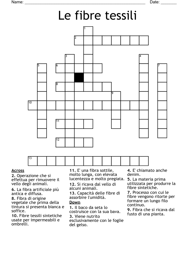 Le fibre tessili Crossword