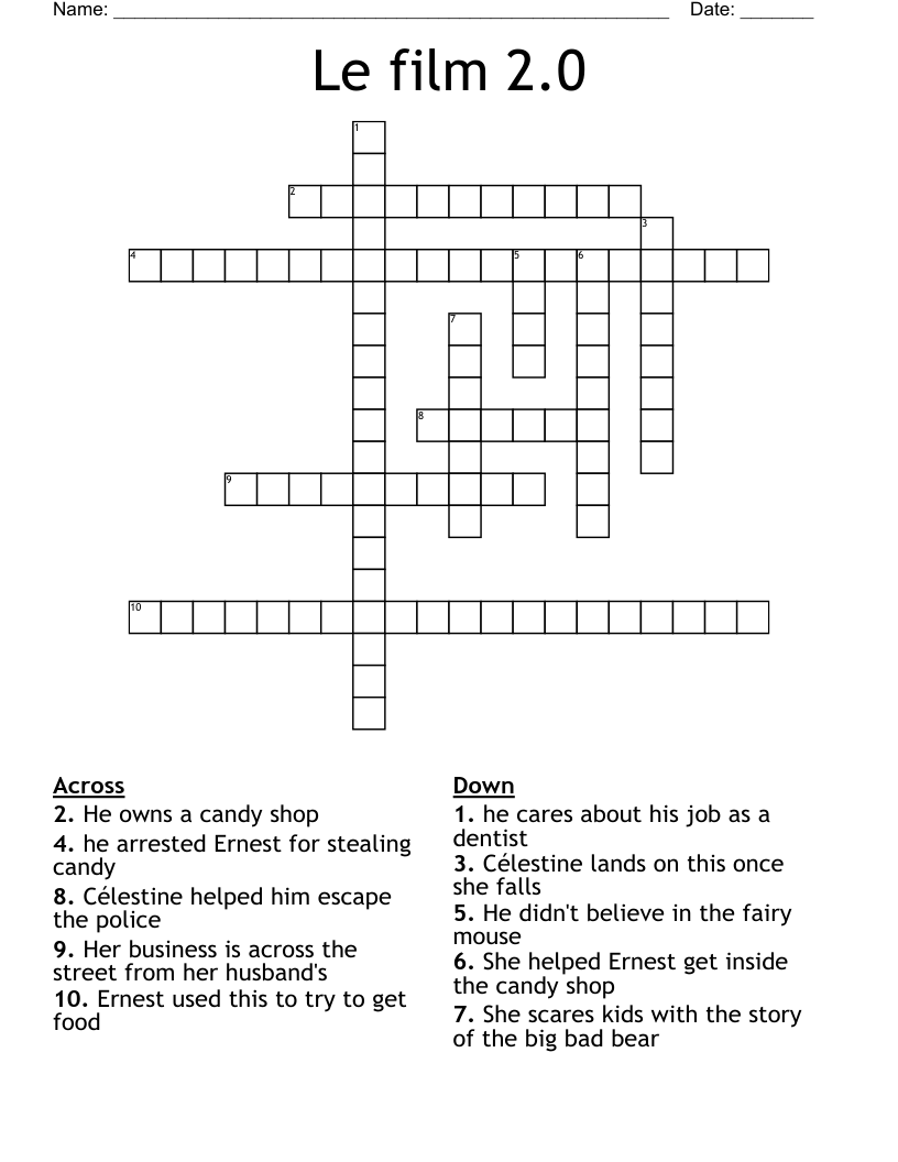 Le film 2.0 Crossword