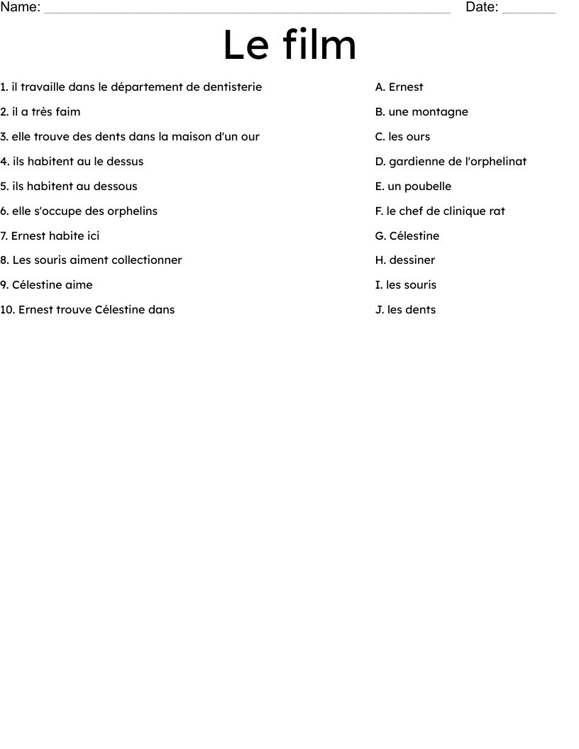 Le film  Worksheet
