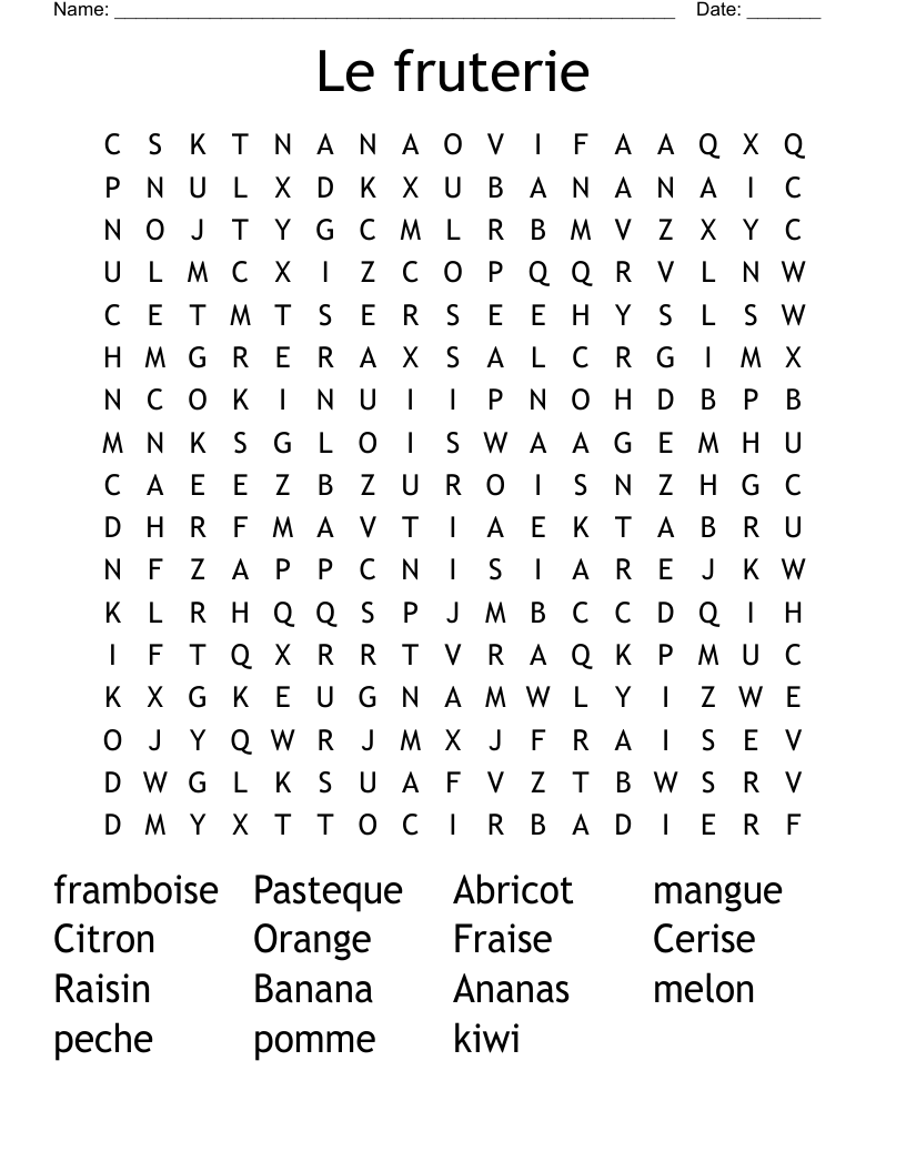 Le fruterie  Word Search