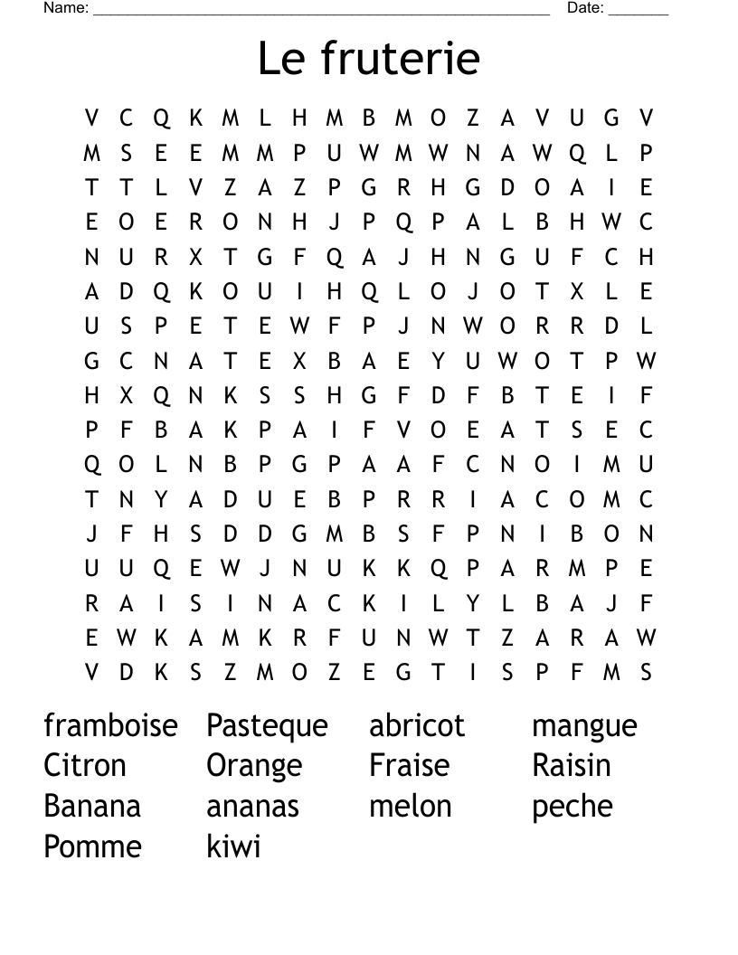 Le fruterie  Word Search