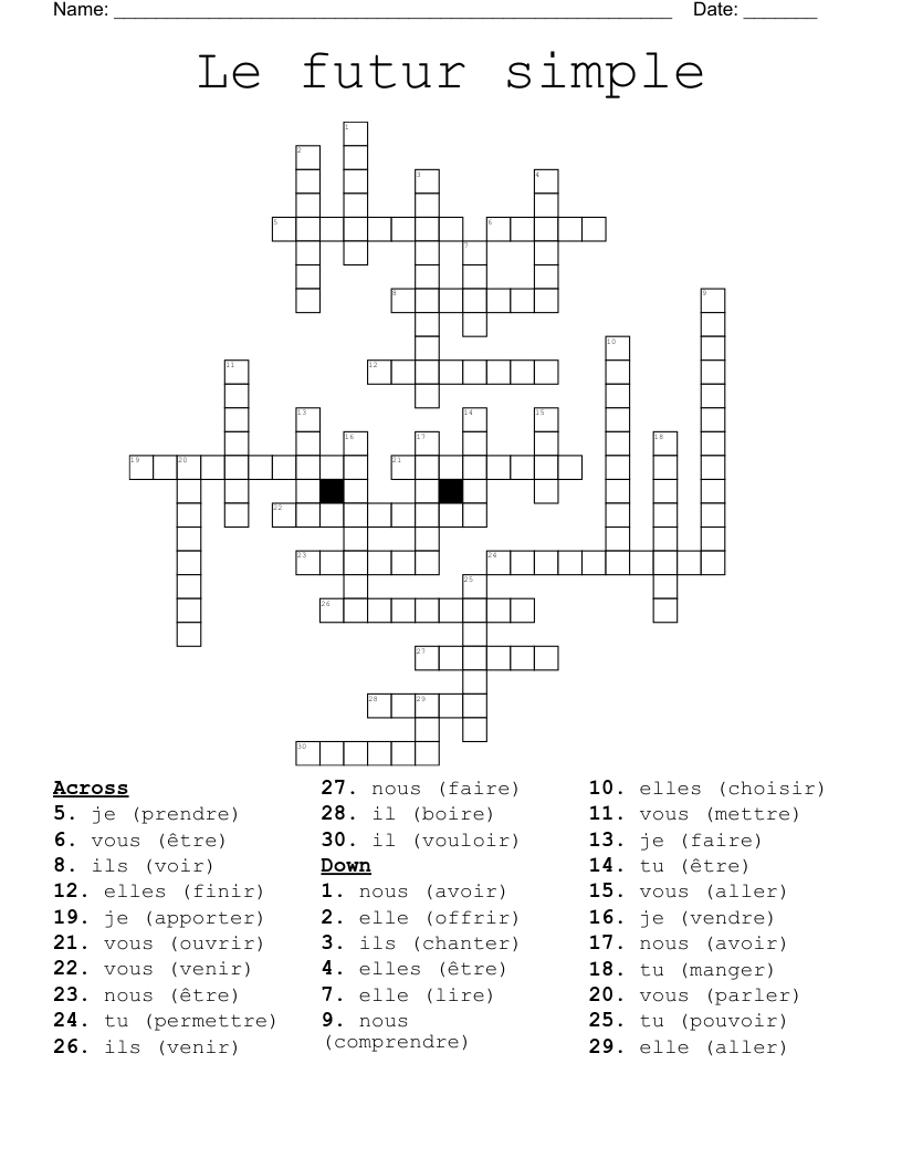 Le futur simple Crossword