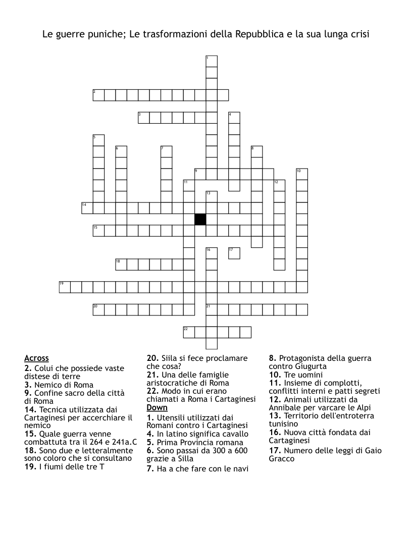 Le guerre puniche; Le trasformazioni della Repubblica e la sua lunga crisi Crossword