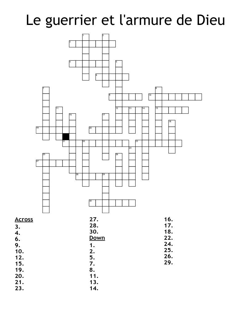 Le guerrier et l'armure de Dieu Crossword