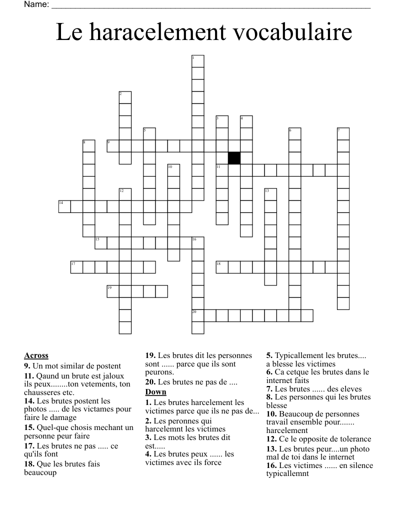 Le haracelement vocabulaire Crossword