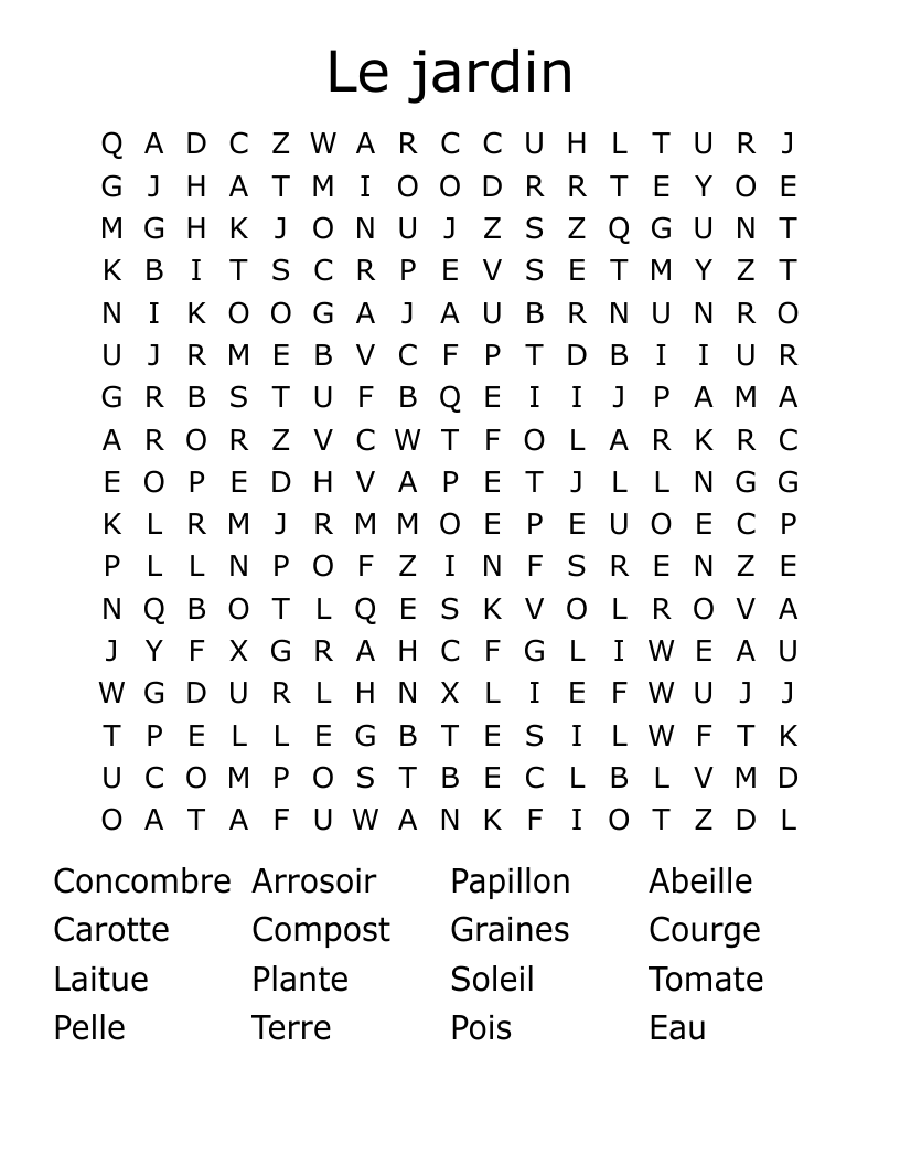 Le jardin Word Search