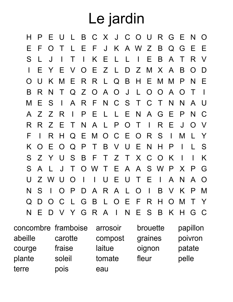 Le jardin Word Search