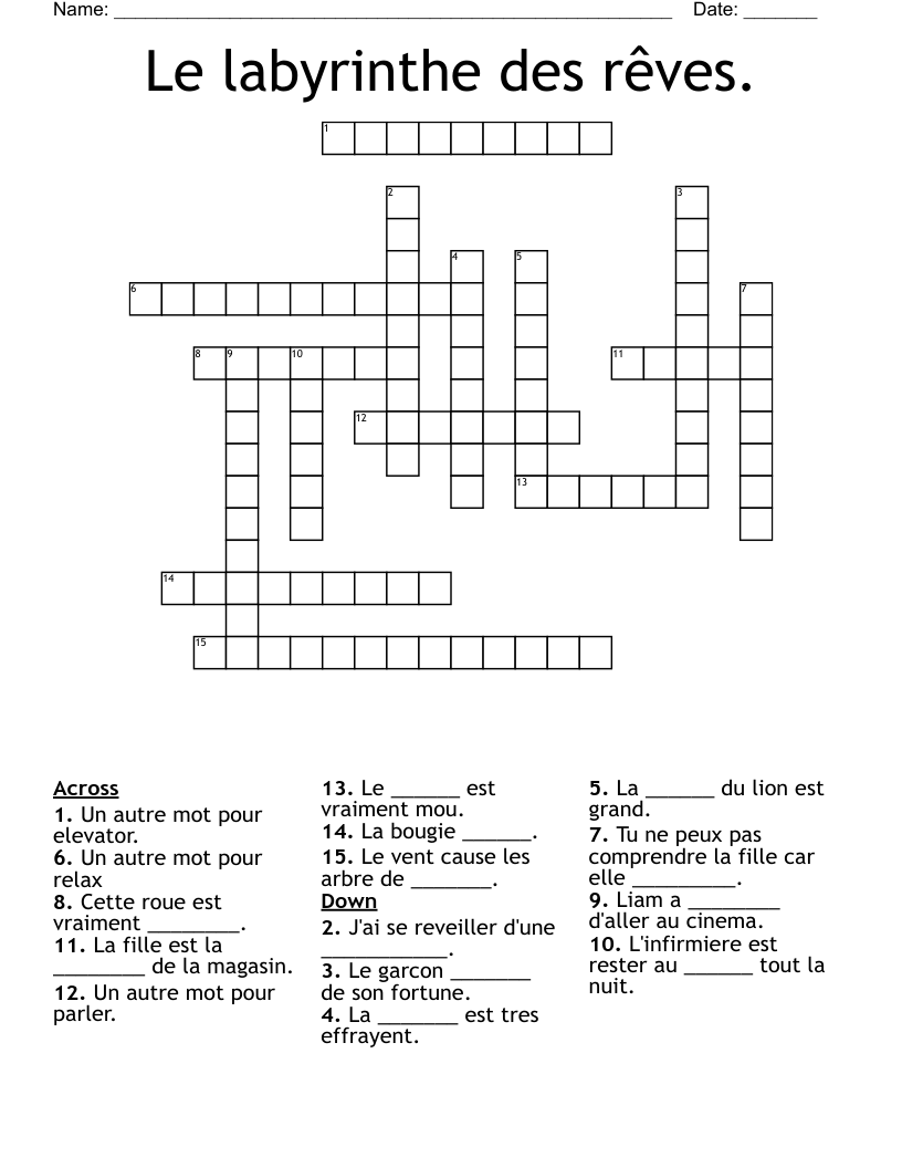Le labyrinthe des rêves. Crossword