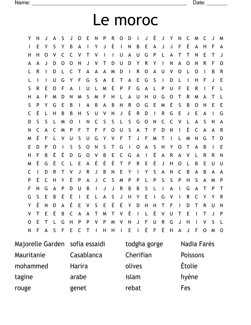 Le moroc Word Search