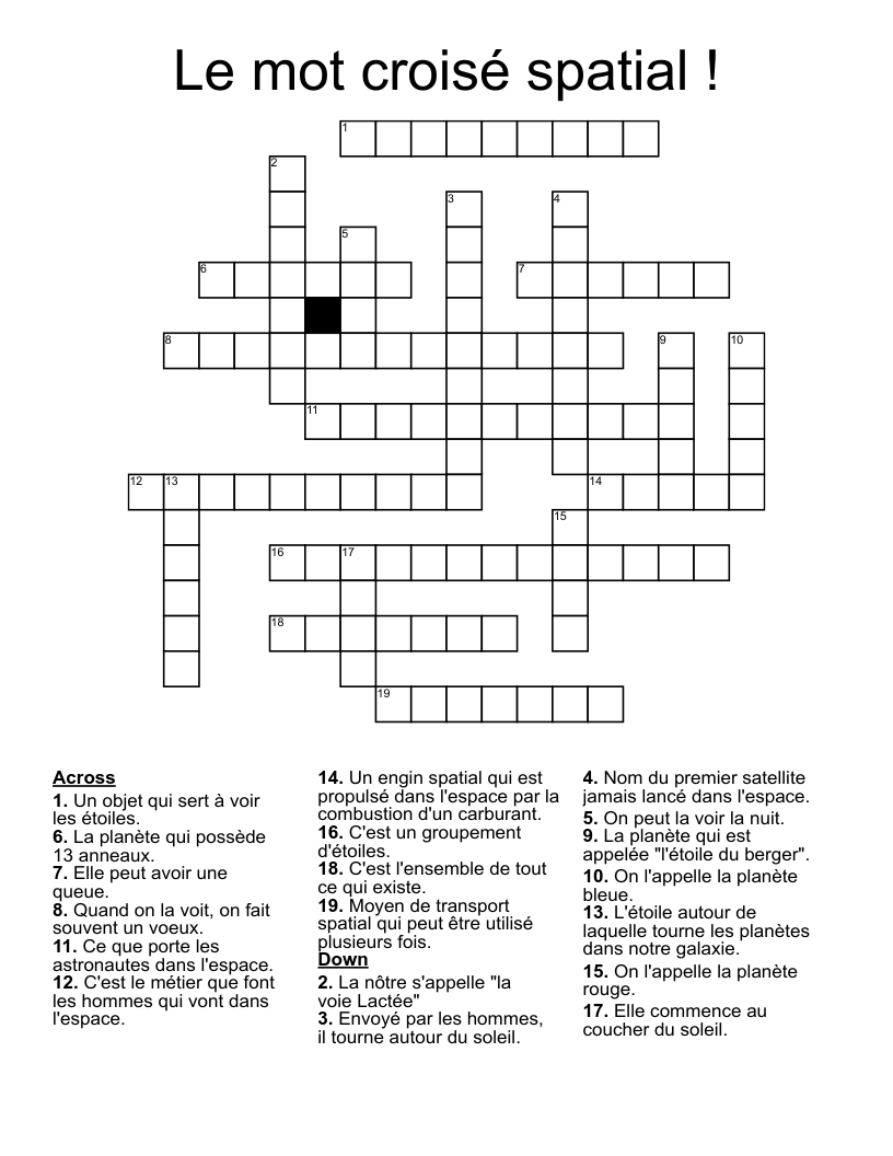 Le mot croisé spatial ! Crossword