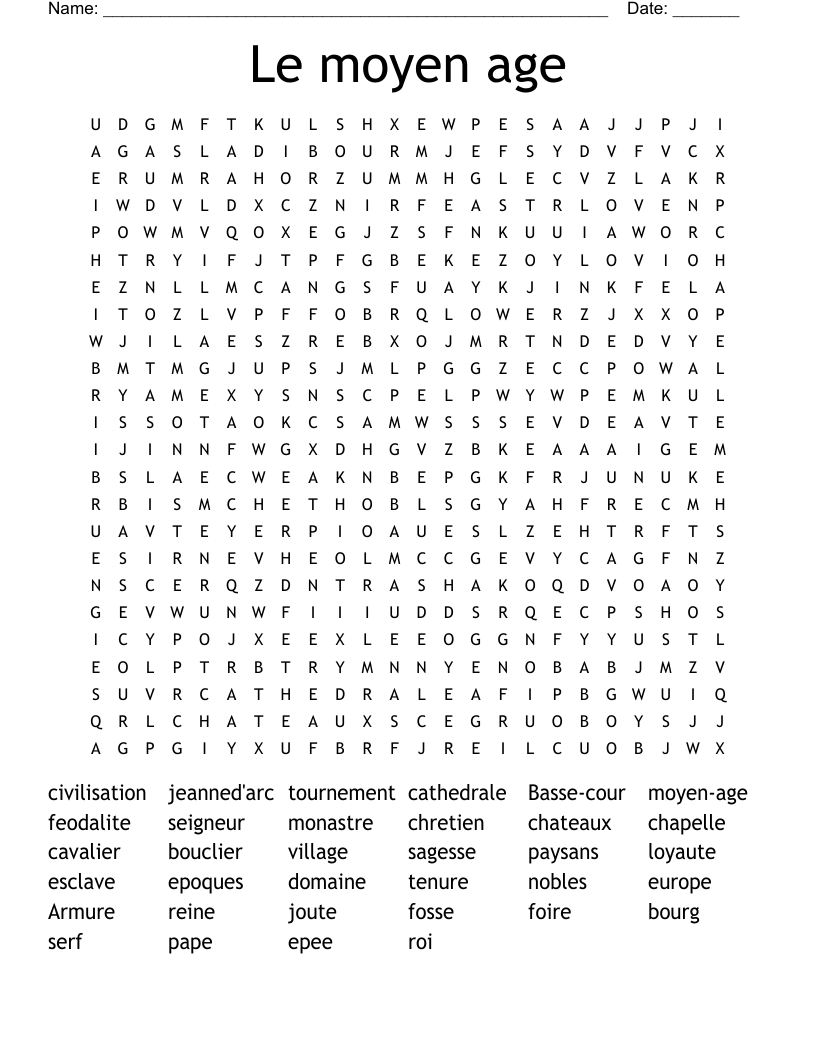 Le moyen age Word Search