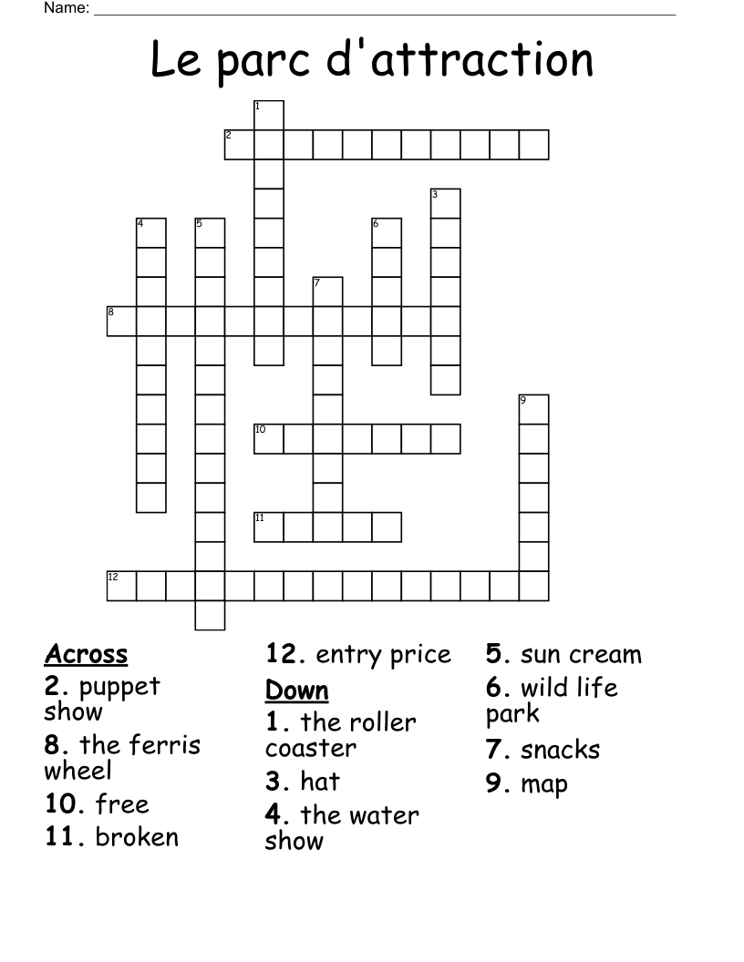 Le parc d'attraction Crossword