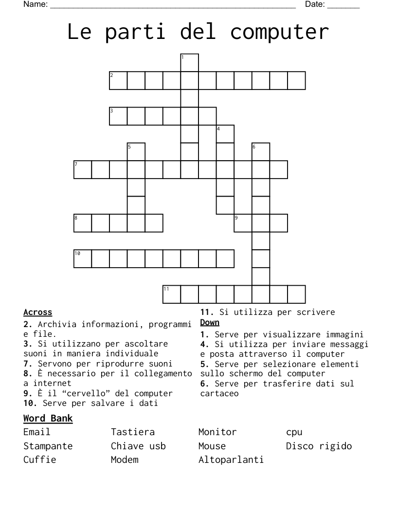 Le parti del computer Crossword