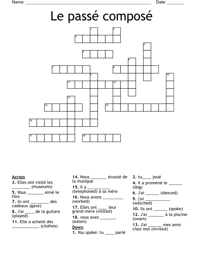 Le passé composé Crossword