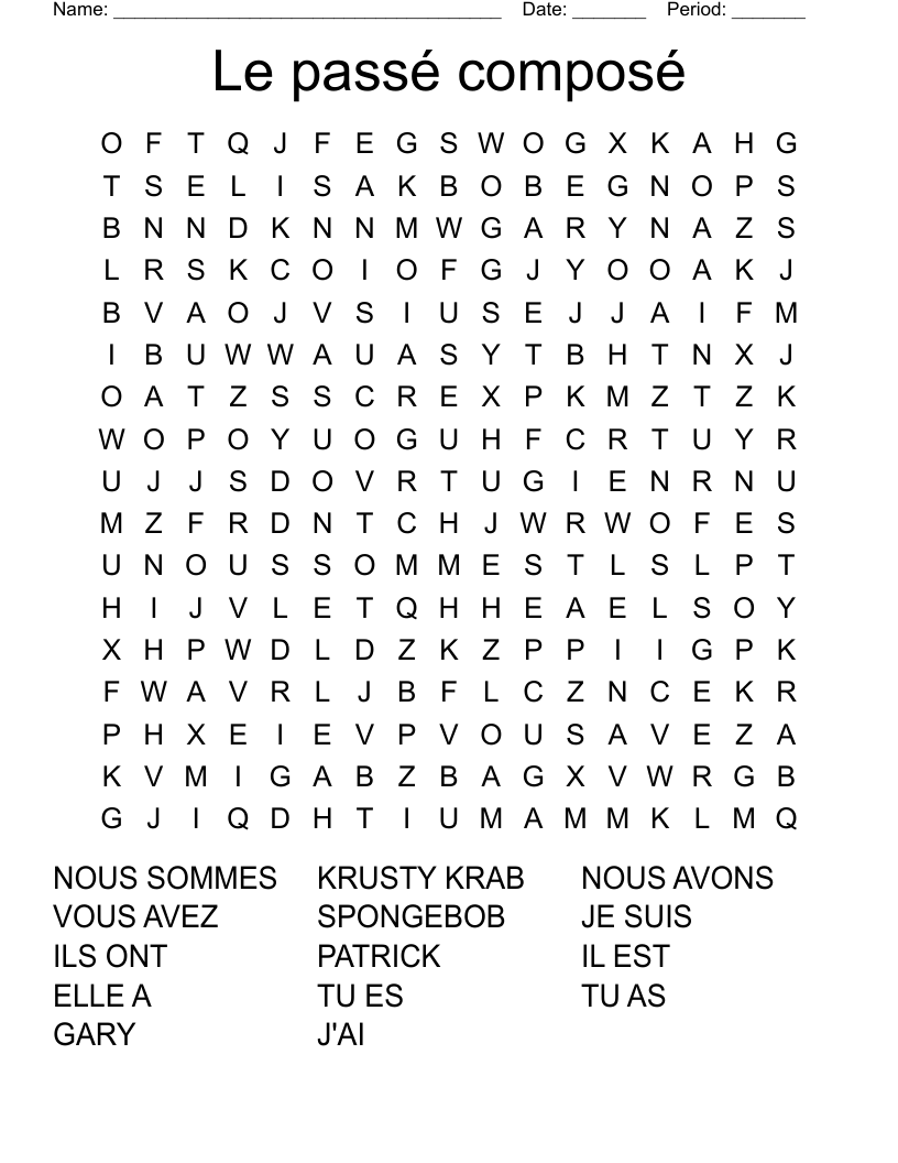 Le passé composé Word Search