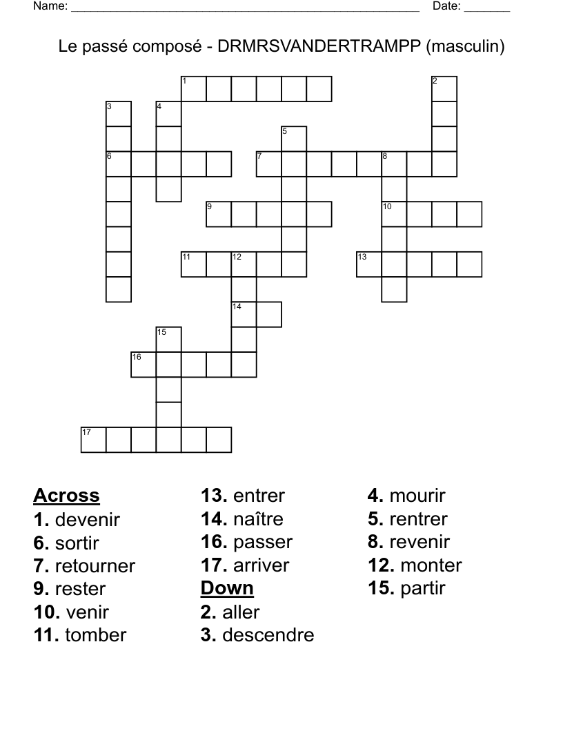 Le passé composé - DRMRSVANDERTRAMPP (masculin) Crossword