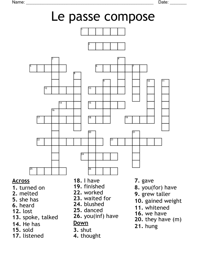 Le passe compose Crossword