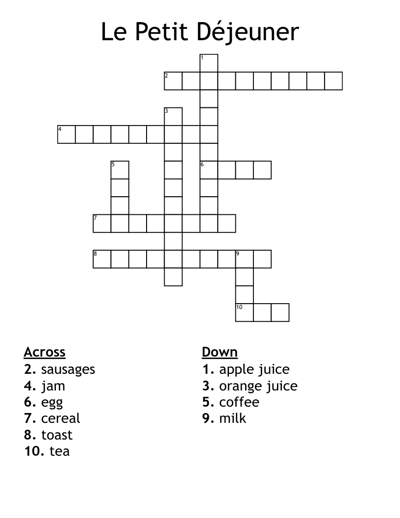 Le Petit Déjeuner Crossword