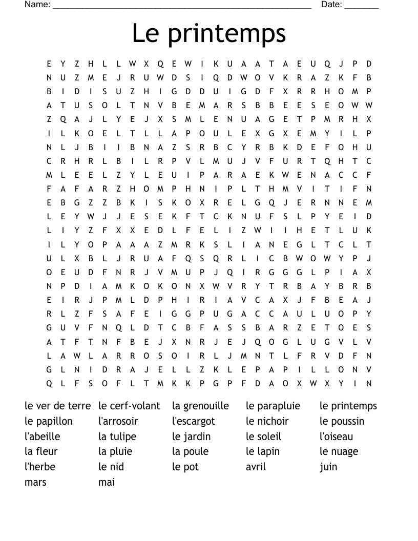 Le printemps Word Search