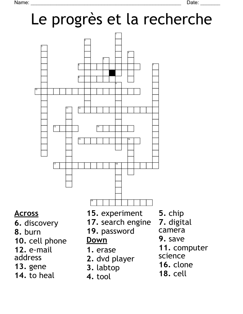 Le progrès et la recherche Crossword