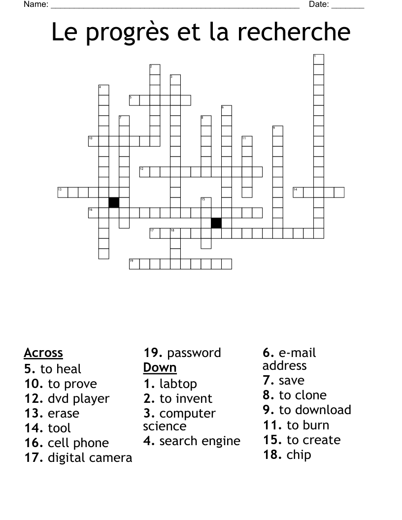 Le progrès et la recherche Crossword