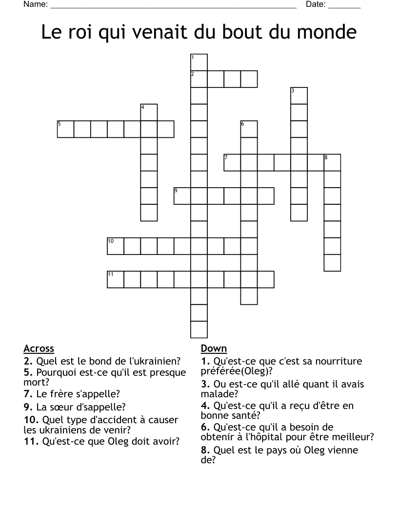 Le roi qui venait du bout du monde Crossword