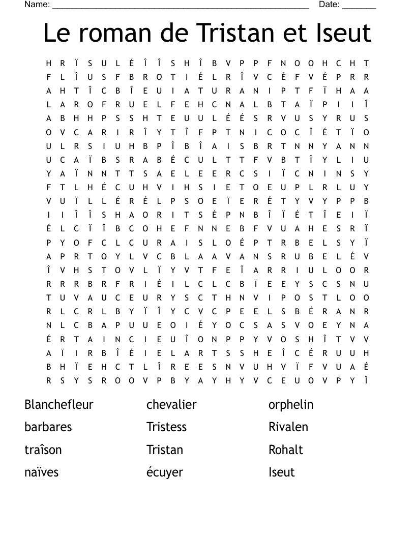 Le roman de Tristan et Iseut Word Search