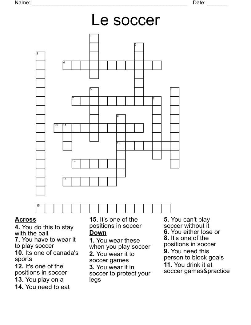 Le soccer Crossword