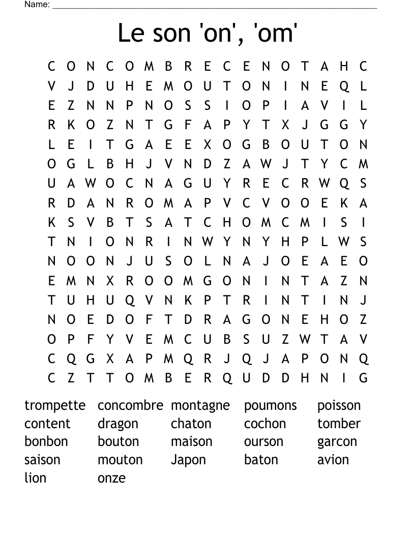 Le son 'on', 'om' Word Search